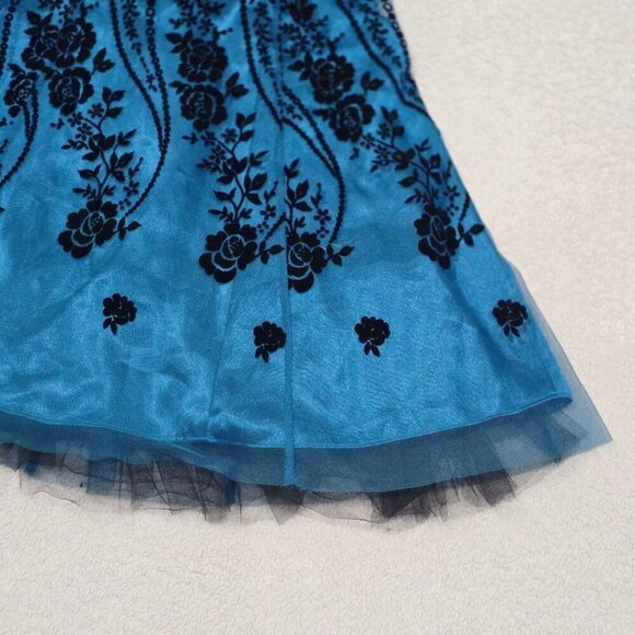 Morgan & Co. ✦ Strapless Blue Floral Dress ✦ Lace-Up Back Tulle Mini Sz 5/6 NWT - Picture 7 of 16
